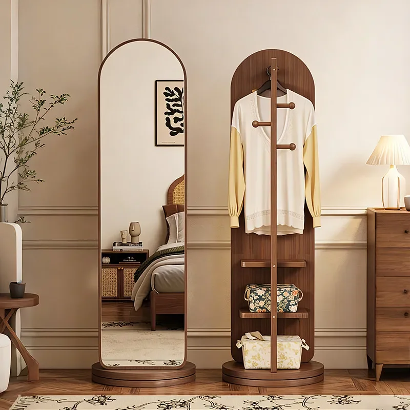 For Full Body Mirror Rotating Floor Standing Movable with Coat Rack Integrated Hanger Fitting Home Bedroom Dressing Room