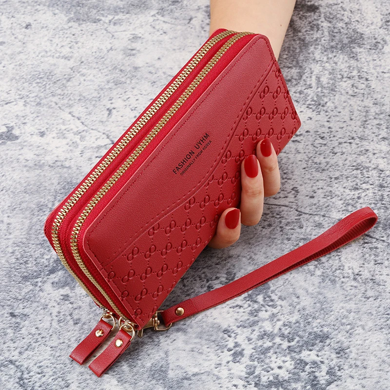 Solid PU Leather Women Wallets Long Double Zipper Coin Purses Female Brand Luxury Designer Clutch Phone Bag Carteras Para Mujer