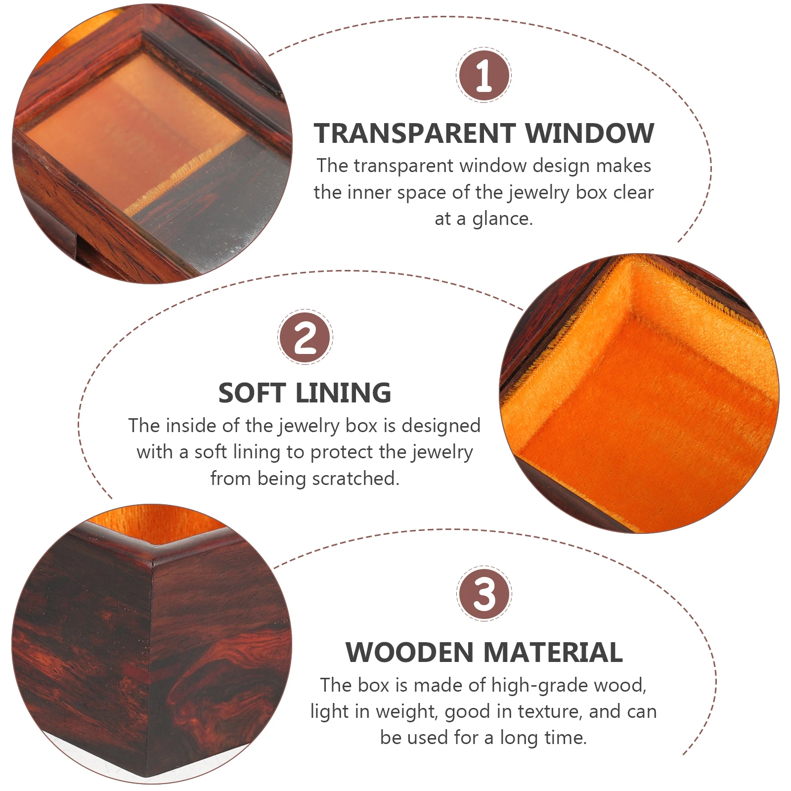 

Wood Jewelry Box Vintage Style Small Jewelry Organizer Clear Display Window for Watches Rings Earrings Storage and Home Decor