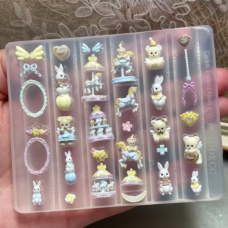 Decoración 3D Elegante de Silicona Transparente para Uñas con Diseño de Unicornio, Caballo, Mariposa, Oso, Conejo y Mini Alas para Año Nuevo