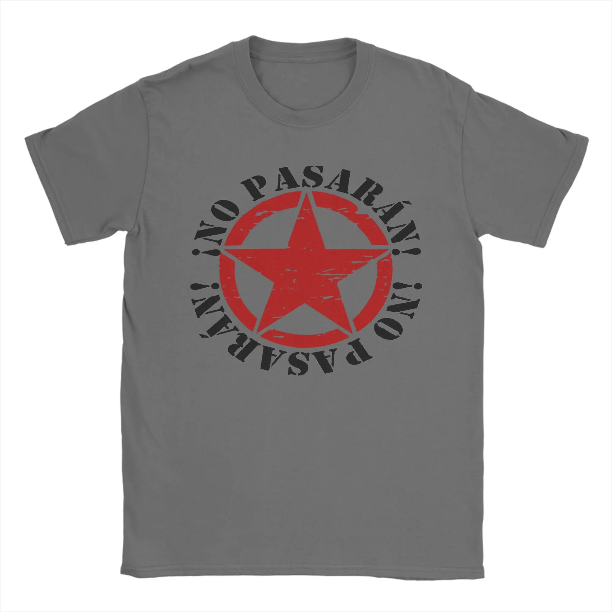 No Pasaran T-Shirt Men's 100%Cotton Tops Shirts Vintage Red Star Round Neck Short Sleeve