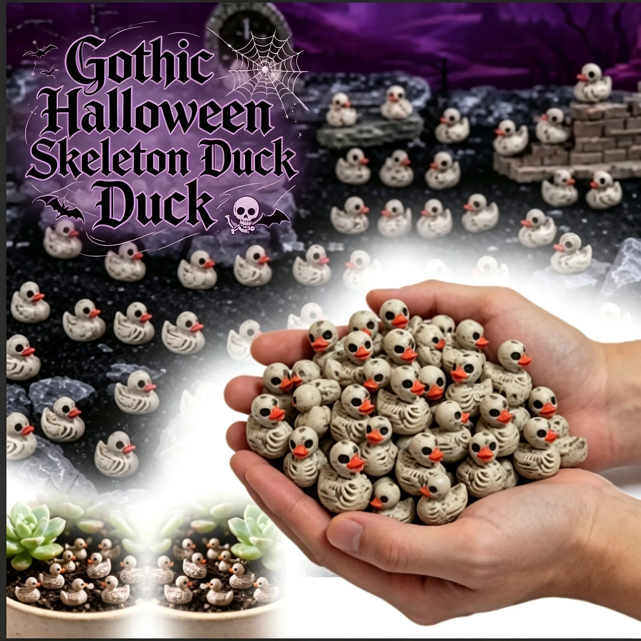 5-50pc Gothic Halloween Skeleton Duck Mini Horror Resin Cute Skull Duck Figurines Micro Landscape Garden Potted Party Home Decor