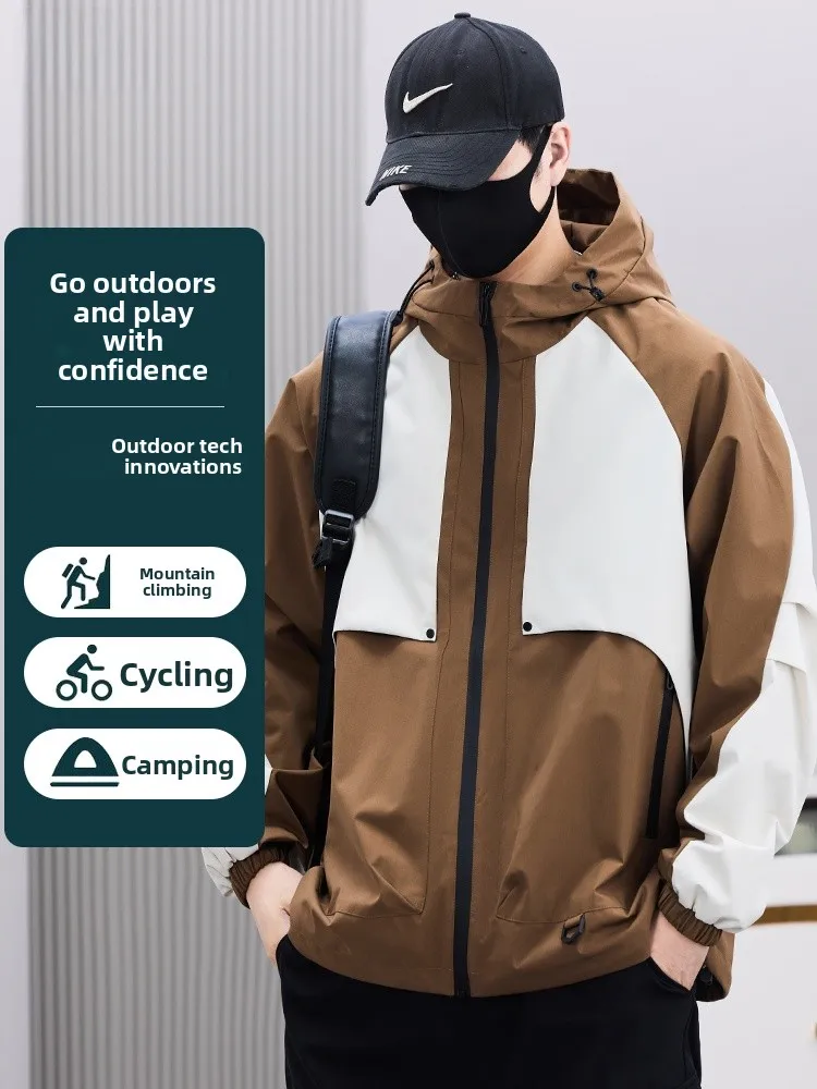 

Мужская демисезонная куртка с капюшоном, ветрозащитная, для активного отдыха, для альпинизма, модная, из полиэфирного волокна, длинная