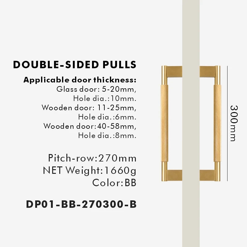 Nurlin Solid Brass Door Double Single Sided Cross Knurled Kitchen