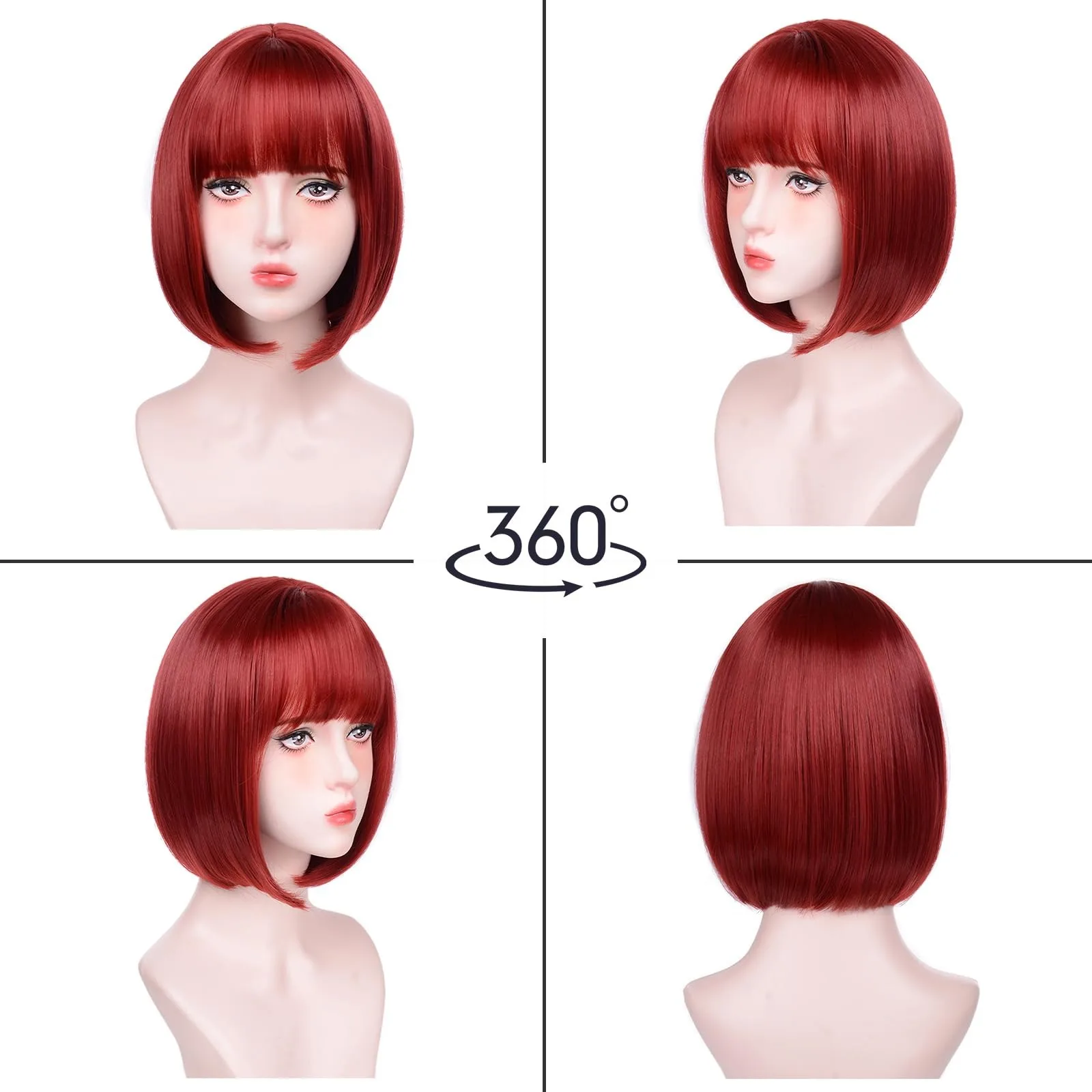 Red wine color bob hairstyle synthetic wig for Halloween cosplay wig for role-playing costume party high-temperature hairnet