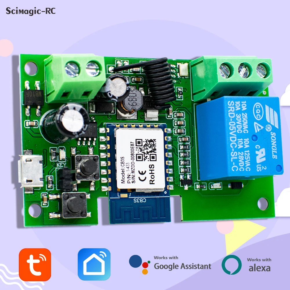 

Smart Switch 1CH Relay Module USB 5V AC DC 7-32V 85-250V RF433 Receiver WIFI Tuya Controller Work For Smart Light Garage Door