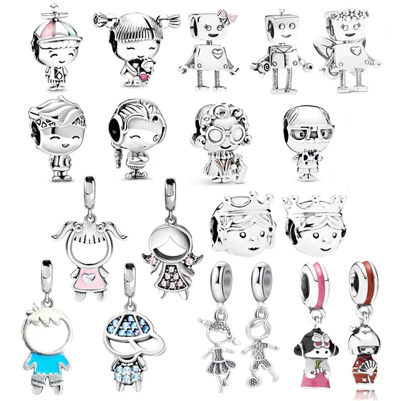 Hot selling Little Girl Boy Charm Pendant Dangle Bead Fit Original 925 Sterling Silver Bracelet Bangle DIY Fashion Women Jewelry