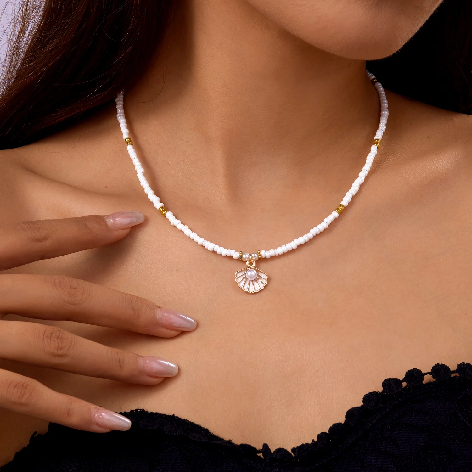 Bohemian Handmade Perlen Kette Mode Halsketten für Frauen Einfache Metall Shell Anhänger Halsketten Party Schmuck Geschenke – Detail 8