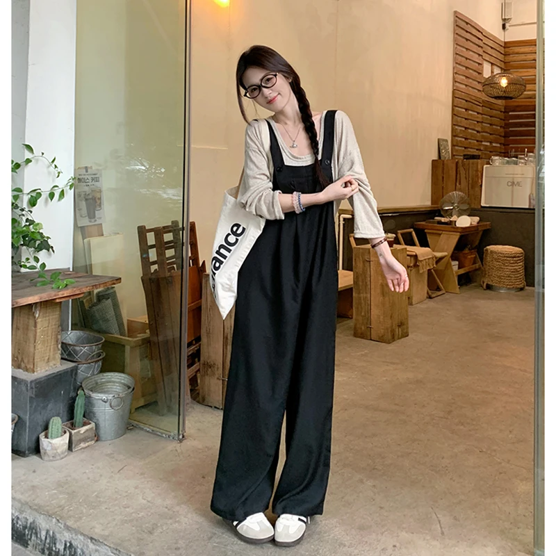 Korean Loose Lazy Style Overalls For Women Summer Spring Fashion Casual Jumpsuit Large Size Wide Leg Pants Suspenders Rompers