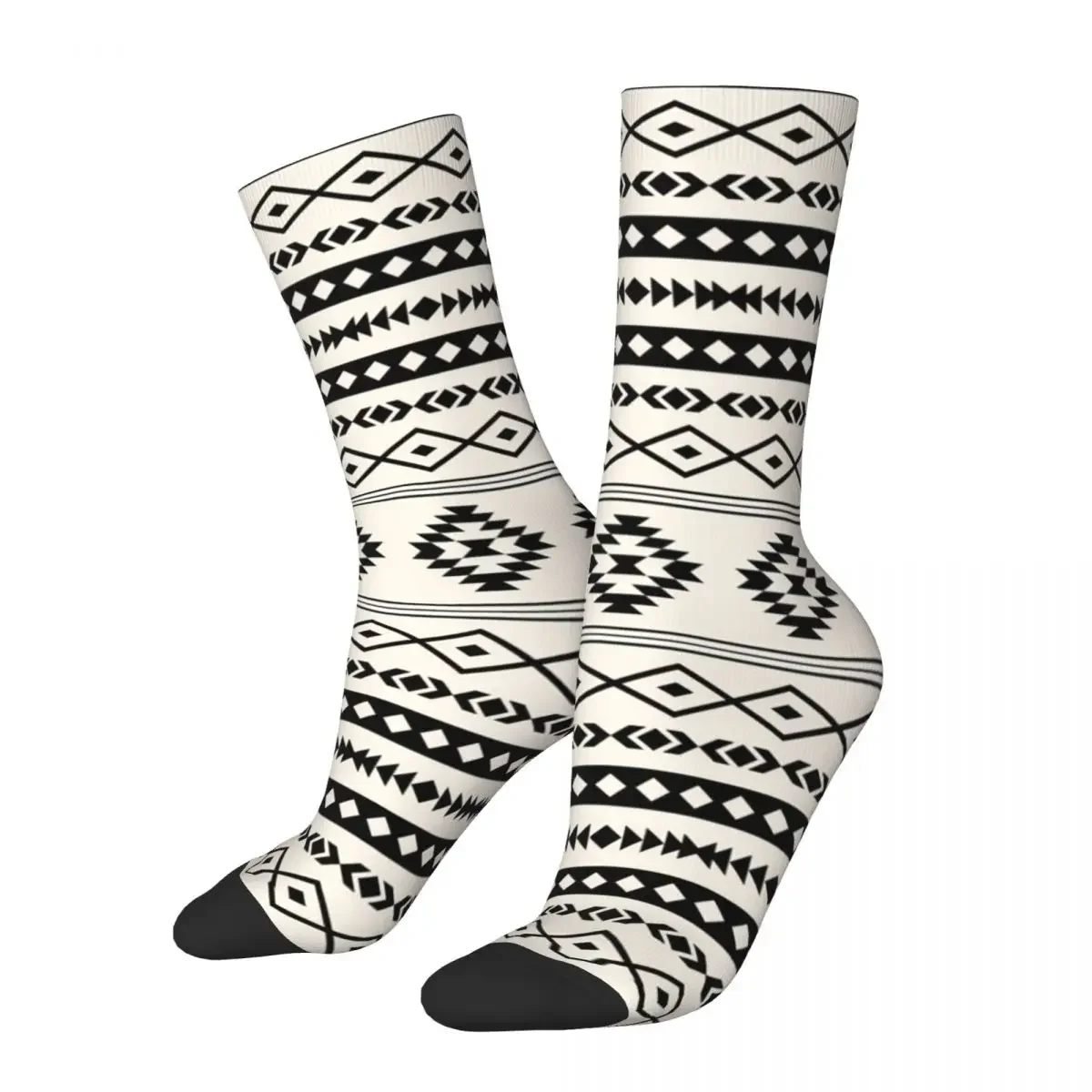 Fashion Men's Socks Novelty Bohemian Aztec Black On Cream Mixed Motifs Sock Sport Women's Socks Spring Summer Autumn Winter