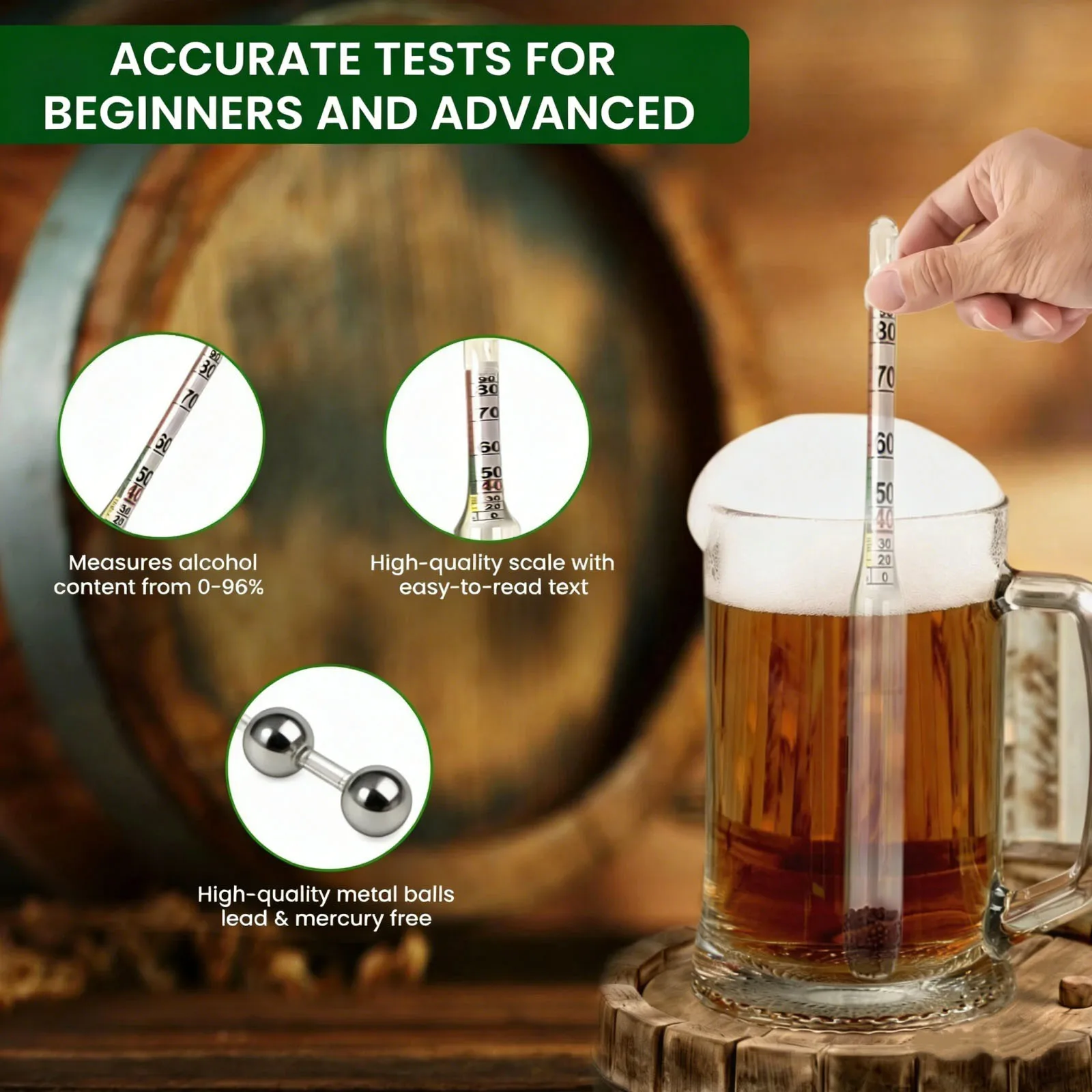 Alcohol Meter Areometer Alcohol Alcoholic Hydrometer Measuring Device For Beer Wine Making Distilling Brewing Wine