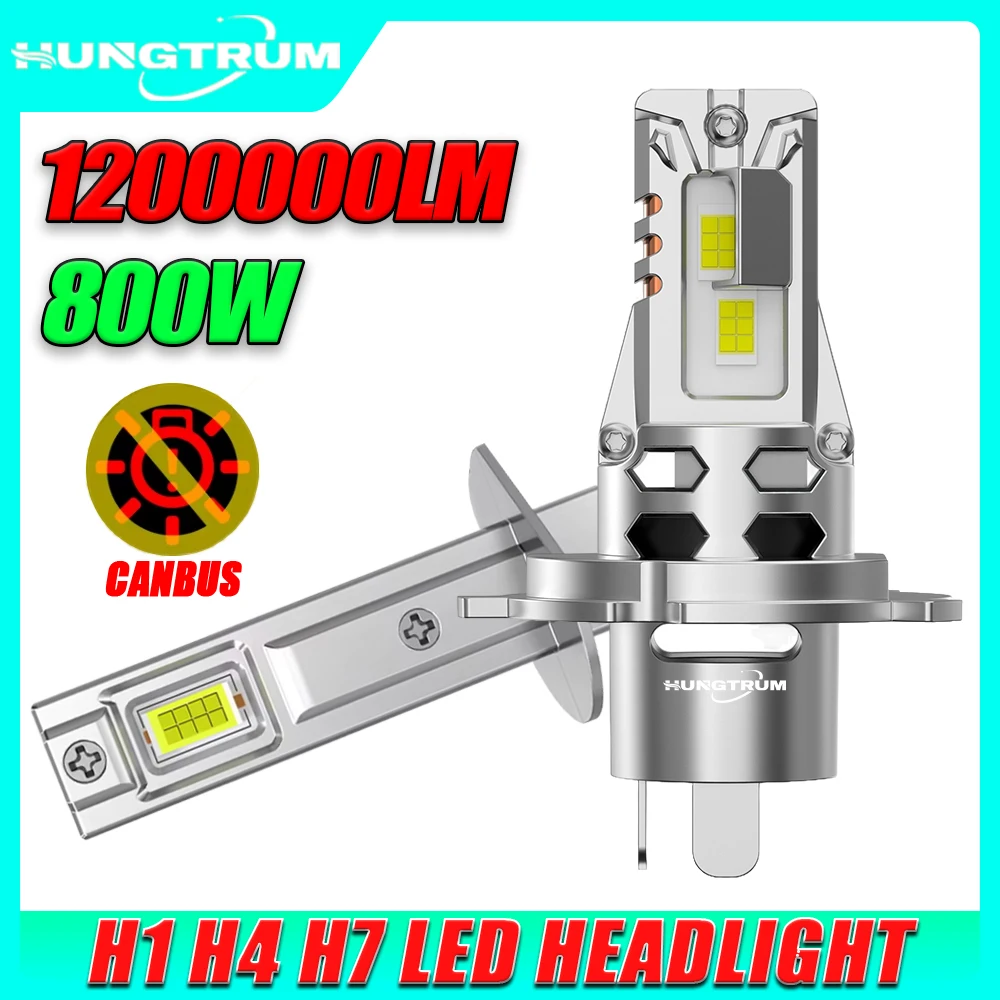 

2 шт. светодиодные лампы H1 H4 H7 CANBUS без ошибок 9003 HB2 1200000LM, суперяркие 6000K, для мотоциклов и автомобилей, Plug and Play, 12В