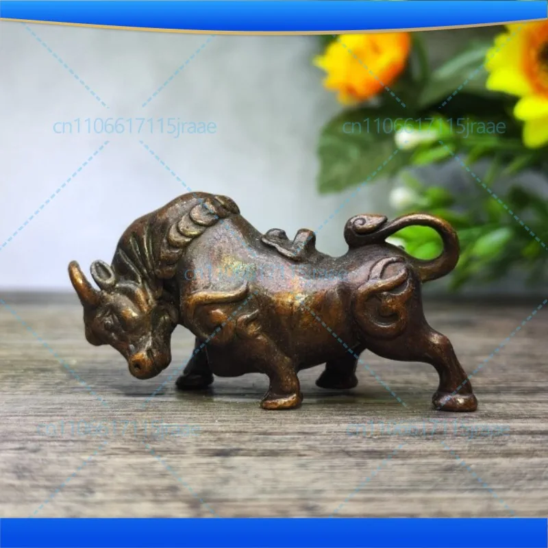 For retro solid copper, Niu Niu turns to Qiankun Bogu frame tea table, tea pet is bullish, small ornament model