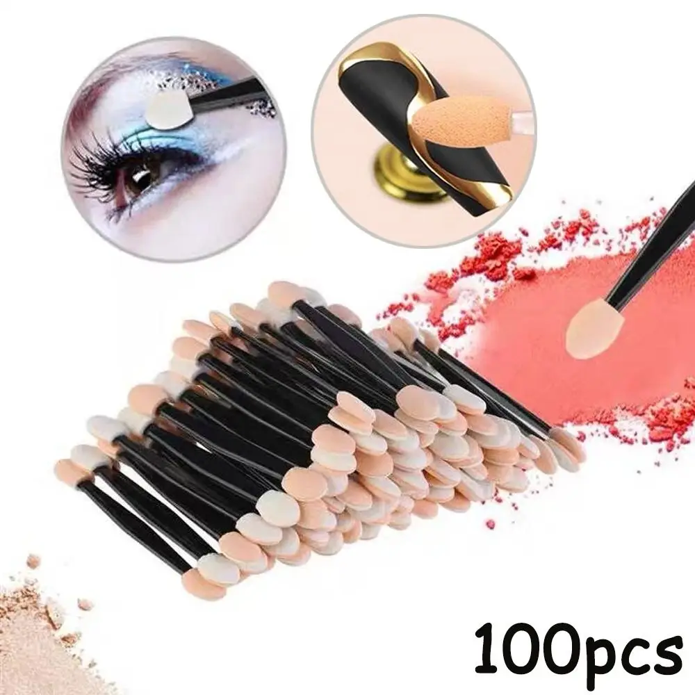 100 SZT. Jednorazowe aplikatory do cieni do powiek, dwustronne gąbeczki 6,5 cm, pędzle do cieni do powiek z pojemnikiem, szpatułki do cieni do powiek