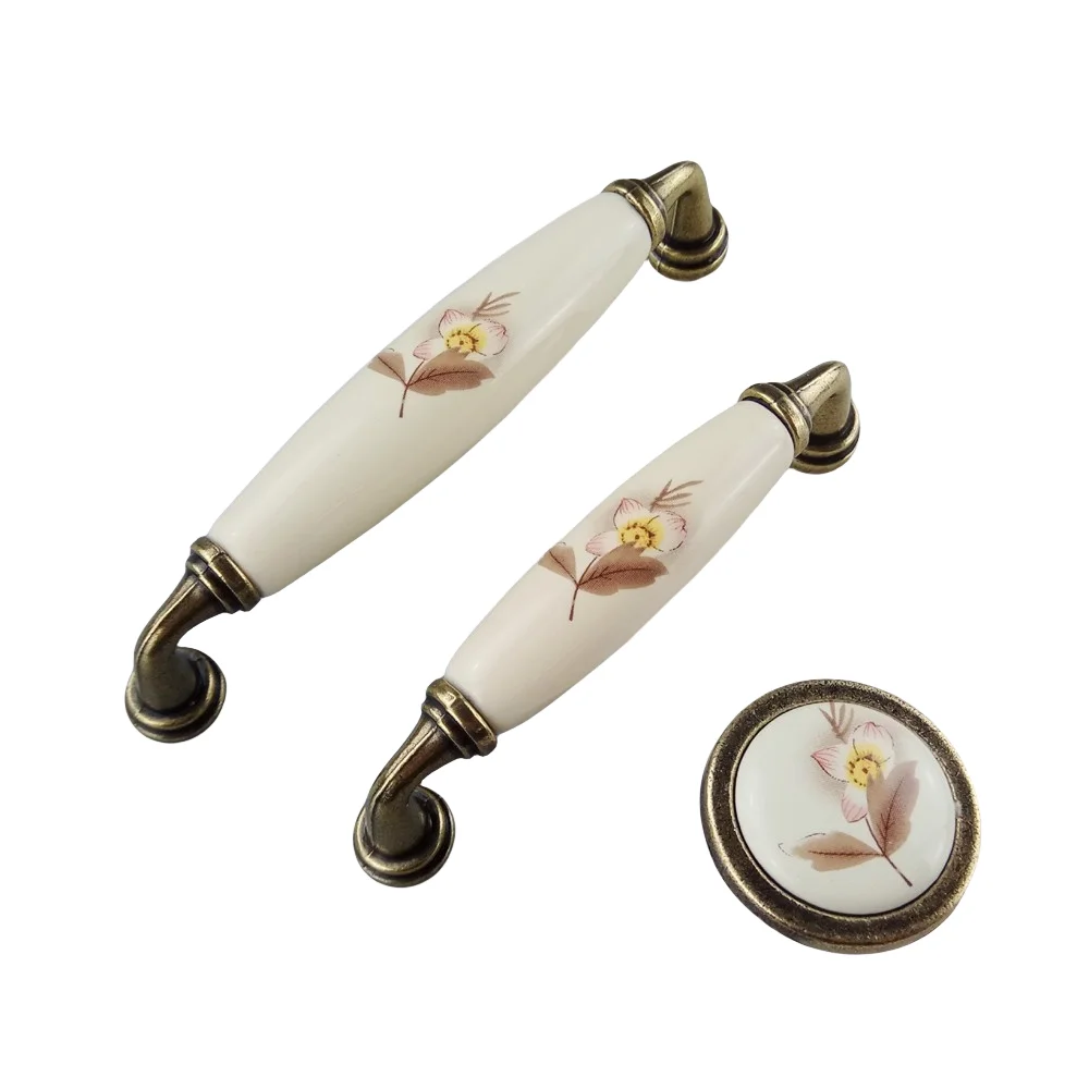 Rural Ceramics Handle For Furniture Hardware  Door Drawer Knobs Wardrobe Kitchen Cabinets Cupboard Dresser Push Pulls Handles