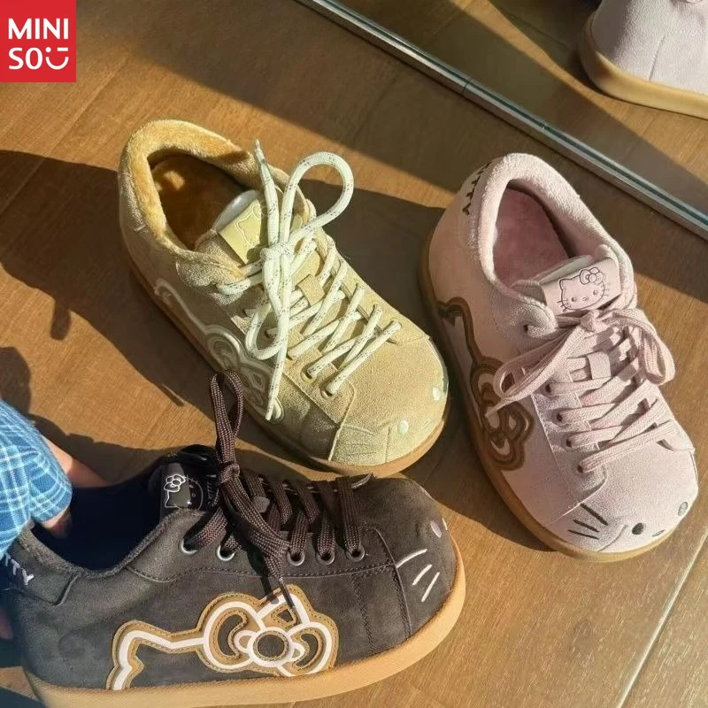 

Туфли на платформе Hello Kitty Miniso 2025: штабелируемые кроссовки в стиле ретро с леопардовым принтом, милый и модный корейский стиль