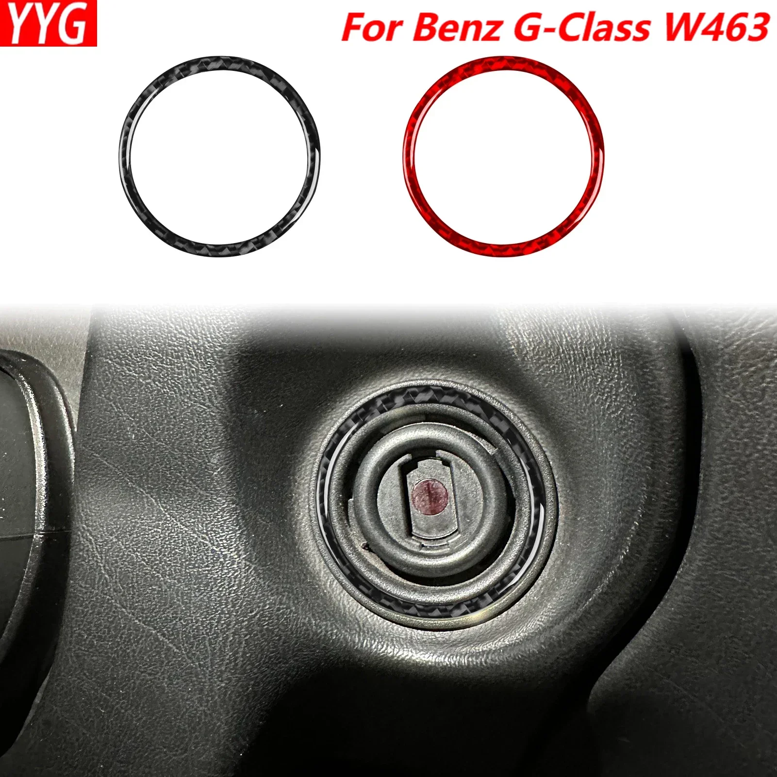 

For Mercedes Benz G-Class W463 2004—2012 Car Accessories Carbon Fiber Engine Start-Stop Key Ring Interior Cover Trim Sticker