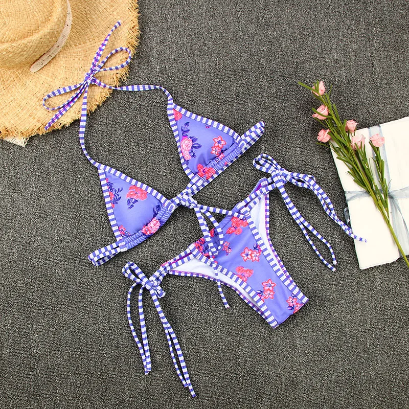 

Melphieer Classic Purple Striped Bikini Set Women's Swimsuit Two-piece String Push Up Swimwear Bathing Suit Brazilian Biquinis