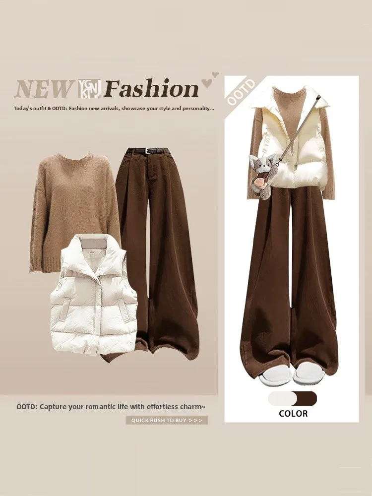 

Корейский однотонный свитер Lazy Sle Fufu, женский зимний мягкий уютный круглый хлопковый жилет Ne, повседневные брюки, комплект футболок