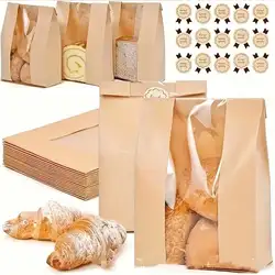 10pcs Bread Box, 10 Homemade Large Food Packaging Bag With 10 Stickers, Portable And Durable Bakery Bag With Window, For Bread