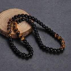 New Classic Strand Stone Necklace Minimalist Handmade 8mm Natural Tiger Eye Stone Beaded Necklace for Men Jewelry Gift