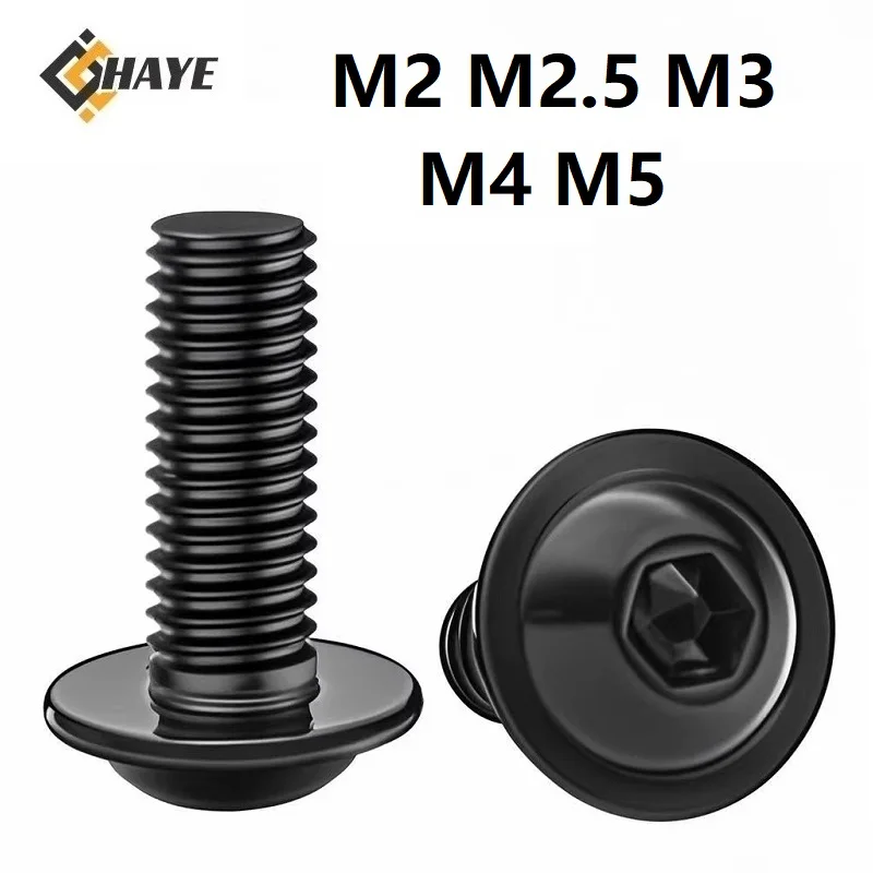 

Black 304 Stainless Steel M2 M2.5 M3 M4 M5 Hexagon Socket Button Round Head with Washer Collar Bolts