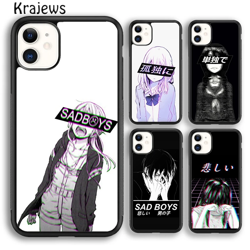 Sad Japanese Anime Aesthetic Phone Case Cover For iPhone 16 15 14 plus XS XR 11 12 mini 13 pro max coque Shell Fundas