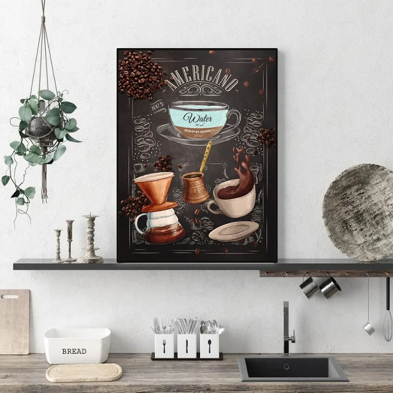 Best Coffee Varieties Poster Iced Latte Caramel Mocka Coffee Bean Elements Canvas Painting Wall Art Cafe Kitchen Club Home Decor