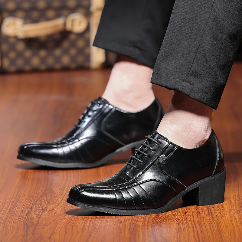 Luxury High Heel Men's Shoes Fashion Man Height Increase Wedding Shoes Groom Designer Pointed Toe Dress Shoes Men Leather Oxford