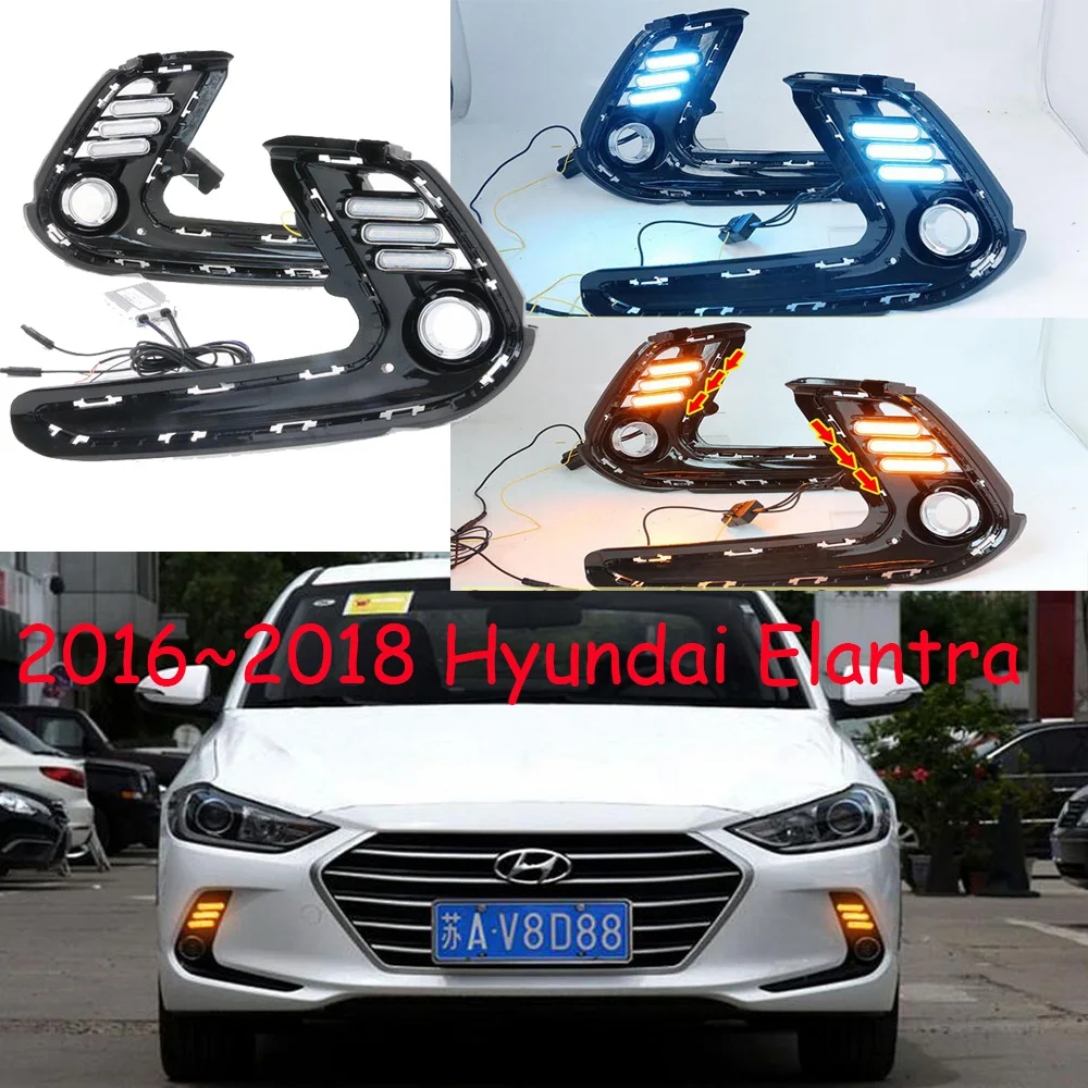 1set Bumper Headlight For Hyundai Elantra Daytime Light 2016~2018y Car Accessories LED DRL Headlamp For Elantra Fog Light