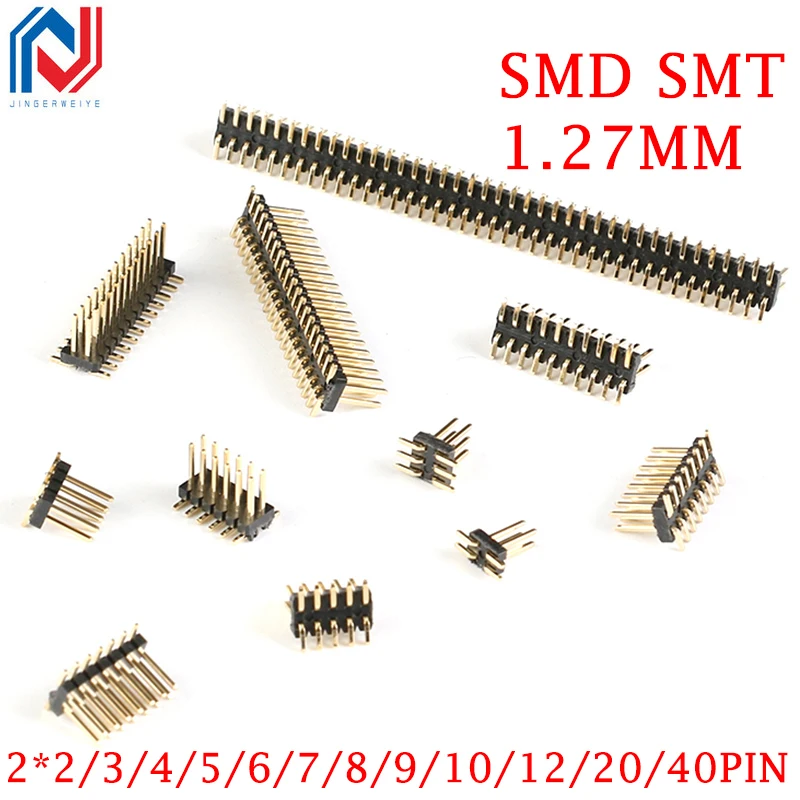 10Pcs/lot SMD SMT 2*2/3/4/5/6/7/8/9/10/12/16/20/40/ PIN double row male PIN Header 1.27MM Pitch Strip Connector 2X/6/8/10/20Pin