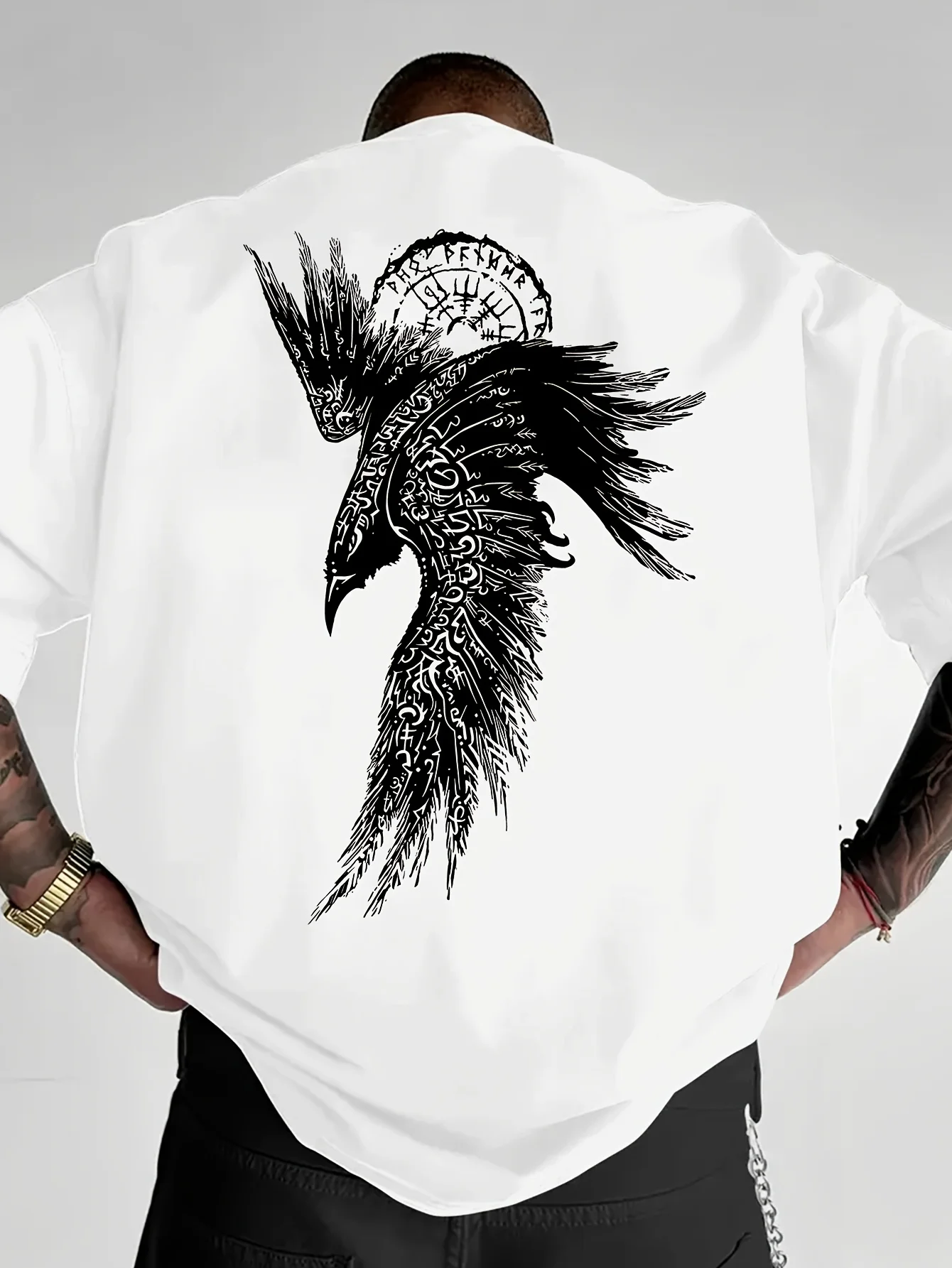 Neues Herren Gothic Street Style Sommer-T-Shirt mit Krähenmuster, lockerer, lässiger Hip-Hop-Stil, aus 100% reiner Baumwolle, weiches Material.