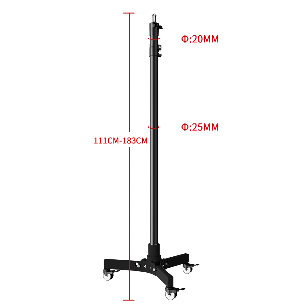 Metal Tripod Light Stand Floor-Mounted Pulley Movement Foldable Photography Fill Spot Light Softbox Photo Studio Wheels Base