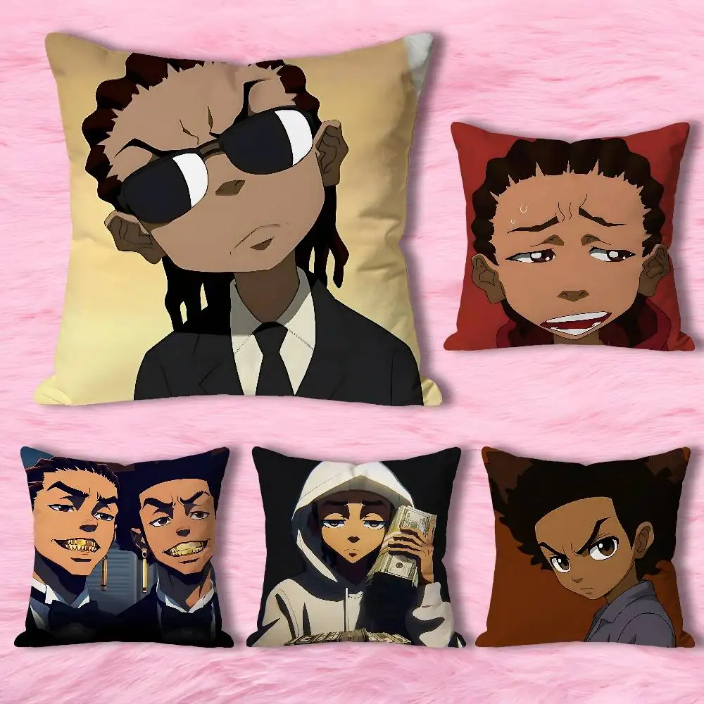 H-Huey-Freeman B-Boondocks Pillow Cases for Bedroom Living Room Sofa Home Decor Polyester Cushion Cover with Zipper