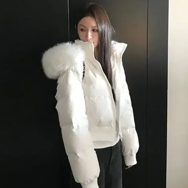 American retro zipper cardigan spicy girl slim fit cotton jacket autumn and winter hooded thick fur collar warm women's top