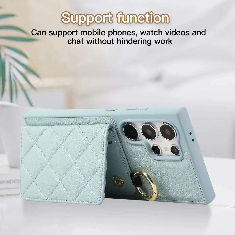 Crossbody Wallet With Card Bracket Phone Case For Samsung Galaxy S26 S25 Ultra Edge S24 S23 S22 Plus Plaid Pattern Leather Cover