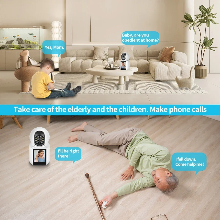 ICSee One-Click Intercom Baby Monitor 4MP PTZ WiFi Indoor Camera with 355° Pan/Tilt & Auto Tracking, Video Surveillance for Home