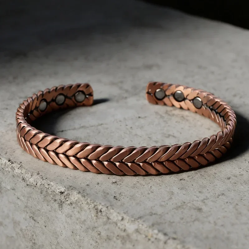 Pure Copper Bracelets Women Magnetic Therapy Braided Adjustable High Magnets Cuff Bangles Resizable Jewelry Female
