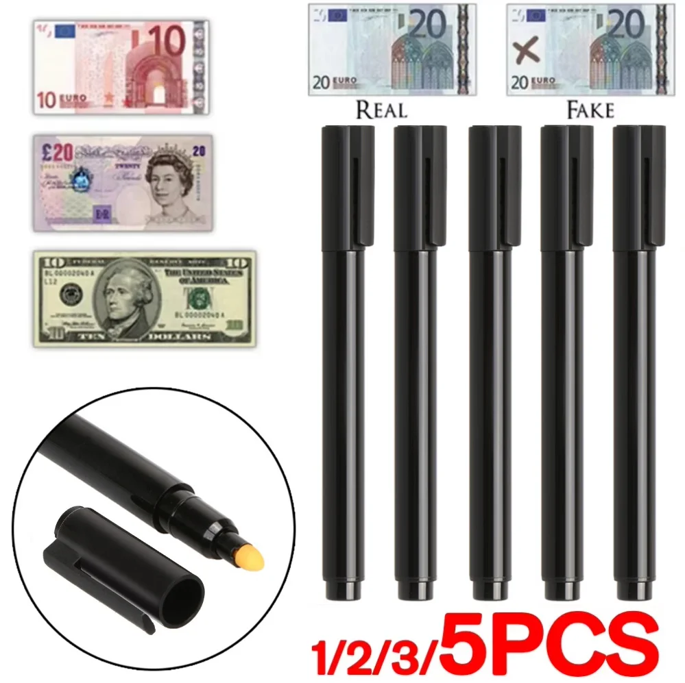 

5-1PCBlack Plastic Fake Money Checker Pocket Size Counterfeits Money Detector Pen Portable for US Dollar Bill Euro Pound Yen Won