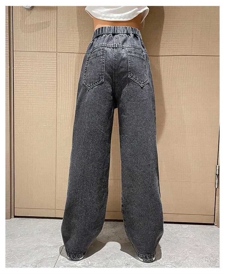 Retro-Isolierte Jeans für Teenager-Mädchen, Herbst-Winter, Lässige Mode, Kinder Weite Gerade Denim-Hosen, Warme Schulhosen für Kinder – Detail 13