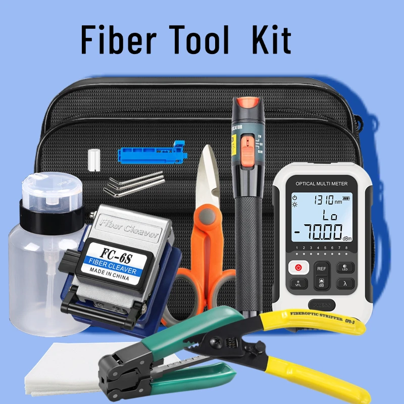 Imagem -02 - Ftth Fibra Óptica Tool Kit Fibra Cutelo Vfl e Kevlar Shears Power Meter 10 mw 70+ 10db Fc6s Skl-6c