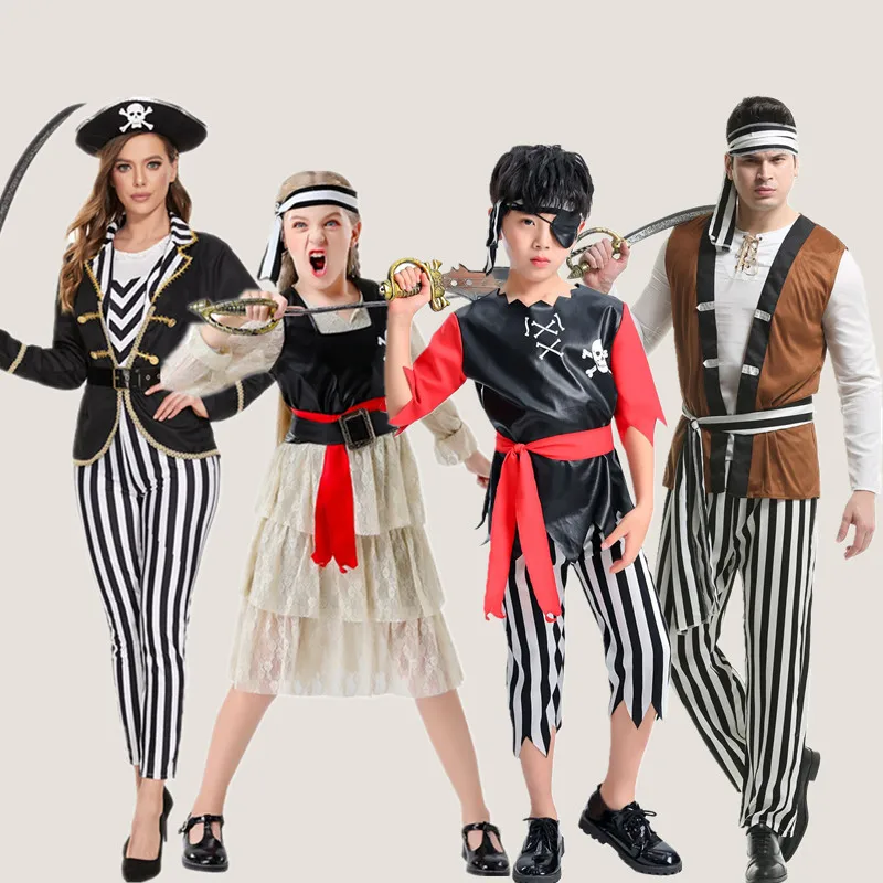 

Костюм пирата для косплея на Хэллоуин для взрослых и детей, мужской и женский костюм Sles Caribbean Ja Sparrow Performance Outfit