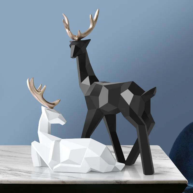 Resin Deer Statue Home Decor Figurines Reindeer Sculpture White Deers Decor Office Home Living Room Decoration Tabletop