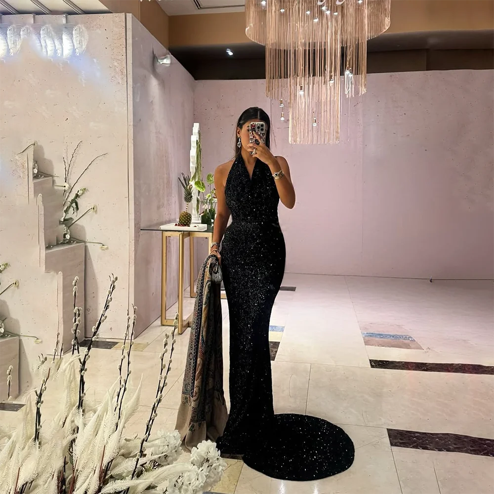

Роскошное вечернее платье для женщин, сексуальное платье с бретелькой на шее и пайетками, платье для выпускного вечера без рукавов, длинное вечернее платье русалки по индивидуальному заказу