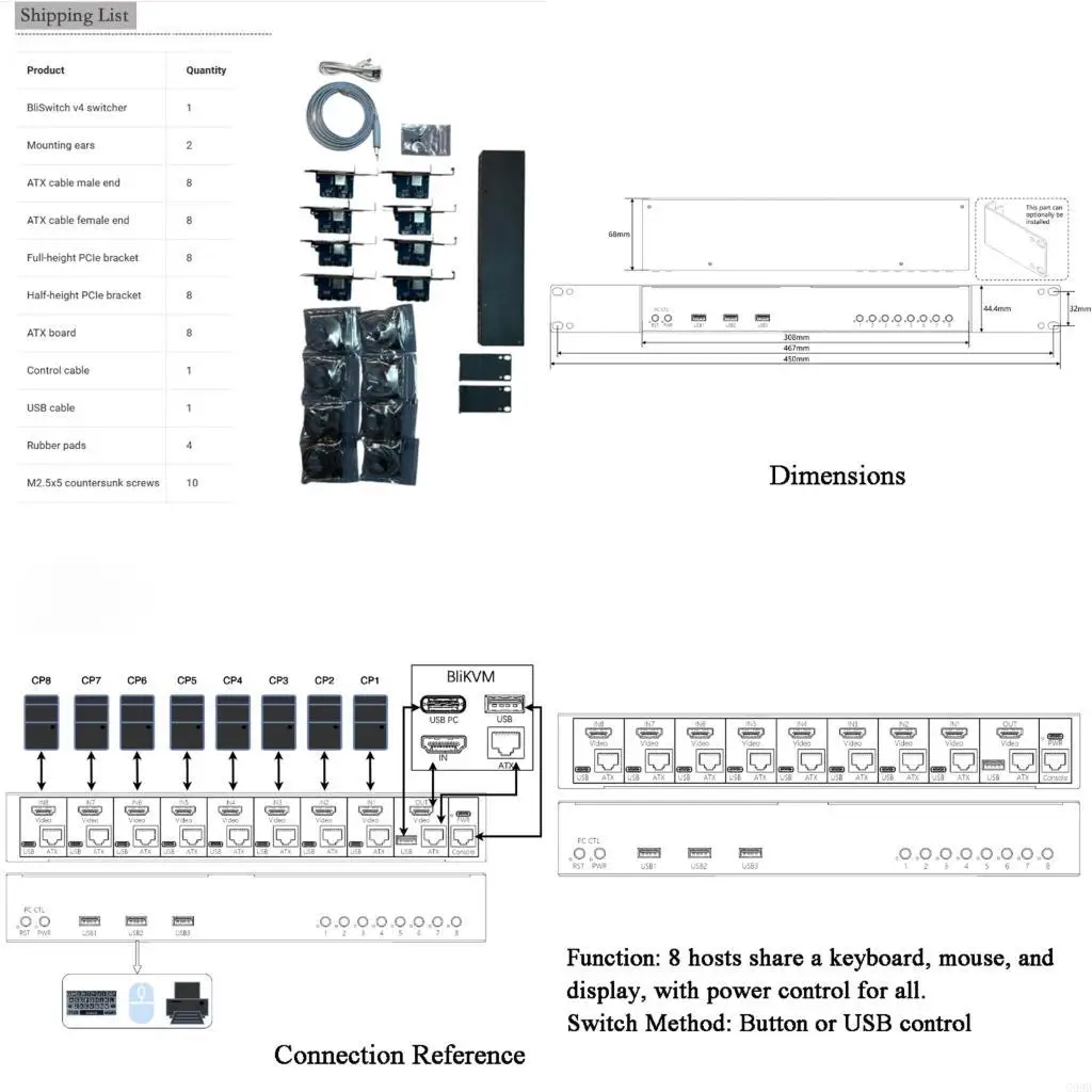 G99B 8 Channel Video Selector KVM Switcher 8 Host Share 1 Mouse Keyboards Display