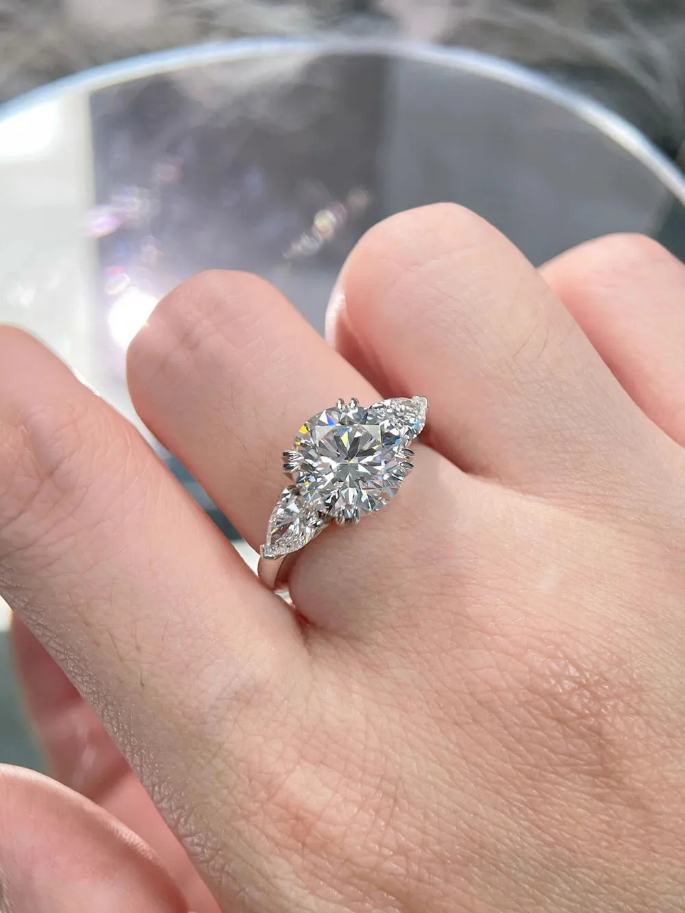 خاتم البلاتين Pt950 IGI Solitaire Lab-Grown الماس شكل دائري CVD HPHT الماس D VS خاتم الخطوبة الزفاف