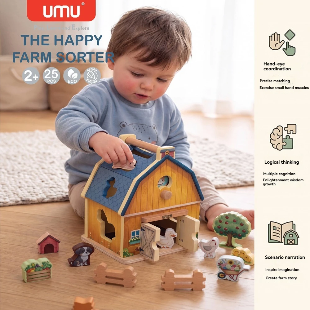 Happy Kids Education - Houten Happy Farm Speelset met Schuur,