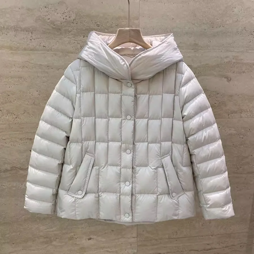 أسفل سترة جديدة الخريف خفيفة للغاية الدافئة مقنعين الخبز سترة منفوخة المرأة سميكة الدافئة سترات فضفاضة الأبيض بطة أسفل معطف ريشة #2