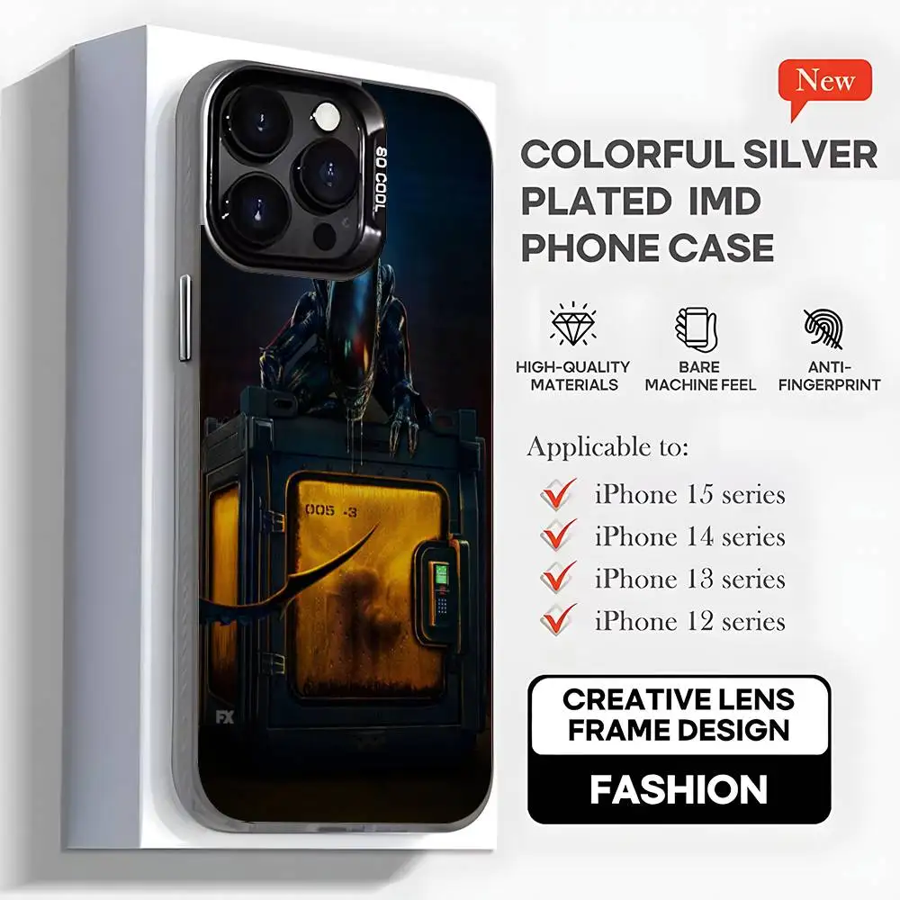 حافظة هاتف A-Alien E-Earth Xenomorph لهاتف iPhone17,16,15,14,13,12,11,Mini,Pro,MAX,plus,Black Matte غطاء مقاوم للصدمات