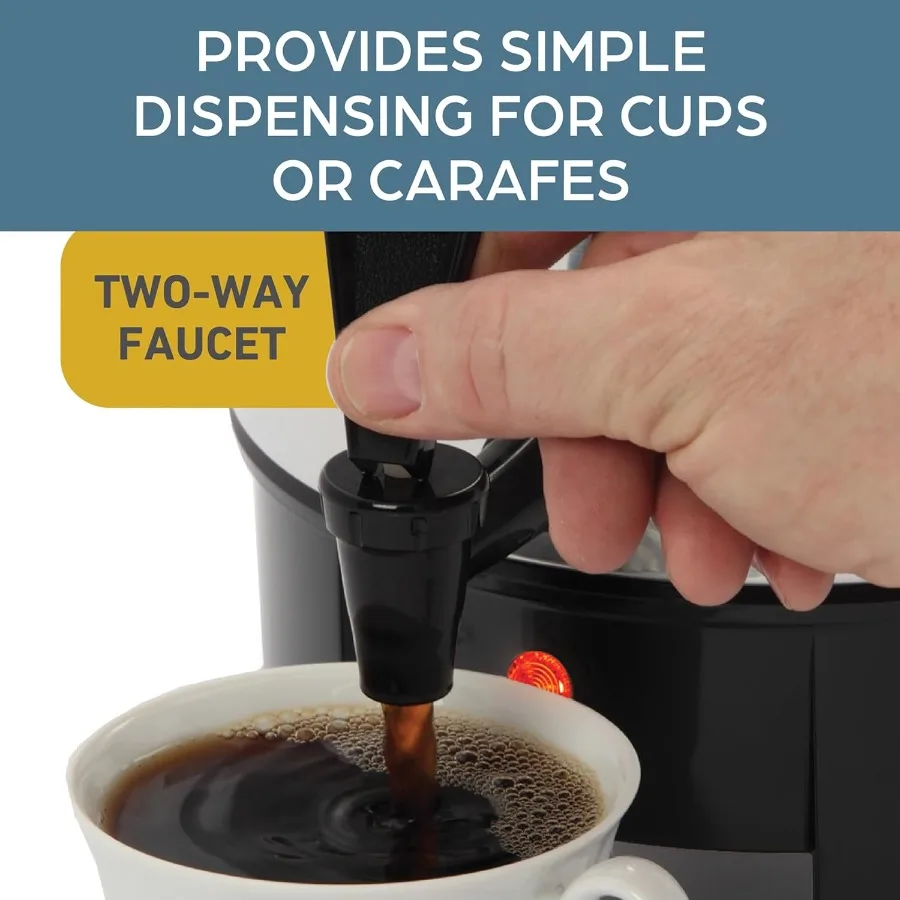 高度に研磨されたアルミニウム製のコーヒー壺で、自動温度制御により効率的なカップ分単位の抽出が可能で、インバスケットが付いています。